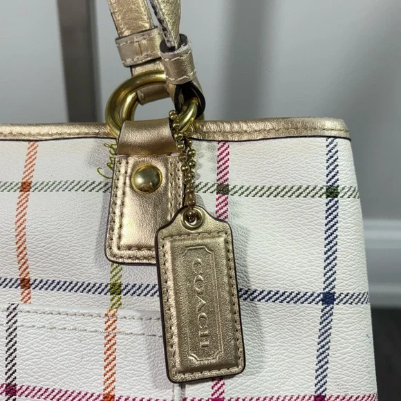 COACH Heritage Tattersall Signature Plaid Off-White Shoulder